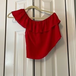 Sheer one shoulder cropped top